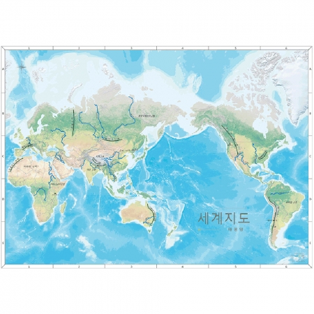 [세계지도맞춤] 세계지도 지세 주요 산맥 하천 백지도 - 지도몰 맞춤 지도제작 문의