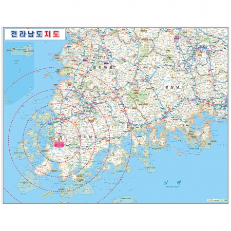 [상권/지점관리] 아울렛 중심 반경표시 전라도 영역맞춤 지도 - 지도몰 맞춤 지도제작 문의